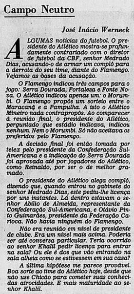Jornal do Brasil, 21 de agosto de 1981 - coluna "Campo Neutro", de José Inácio Werneck