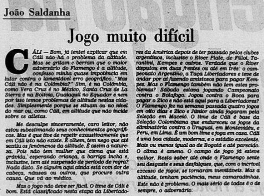 João Saldanha em Jornal do Brasil, 2 de outubro de 1981